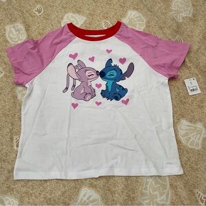 Girls’ Disney Stitch Raglan Graphic Tee Valentine’s Day Size XL 14